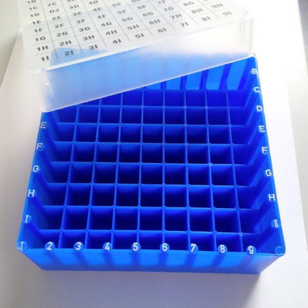 Cryobox PP,  9×9 Cryotube max. 2ml, neon-blue, 10 pcs