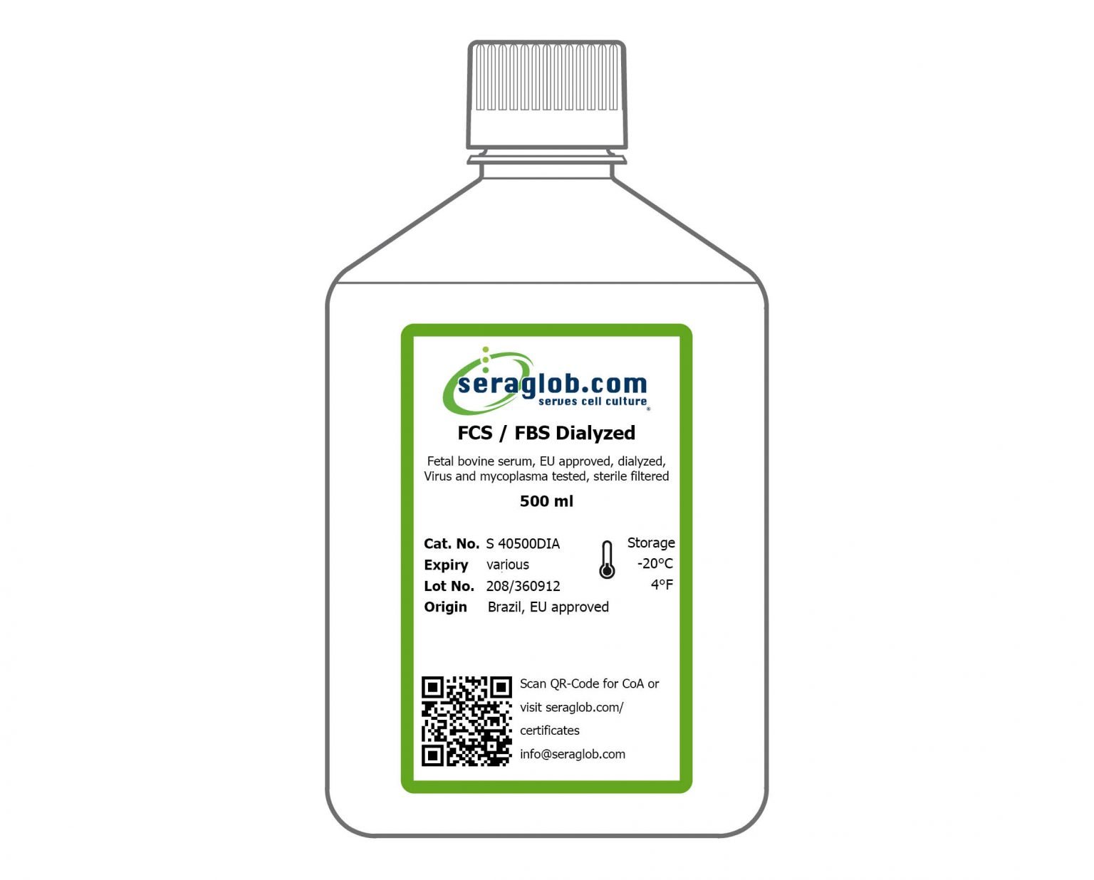 Fetal bovine serum, EU approved, dialyzed , 500 ml Bioswisstec
