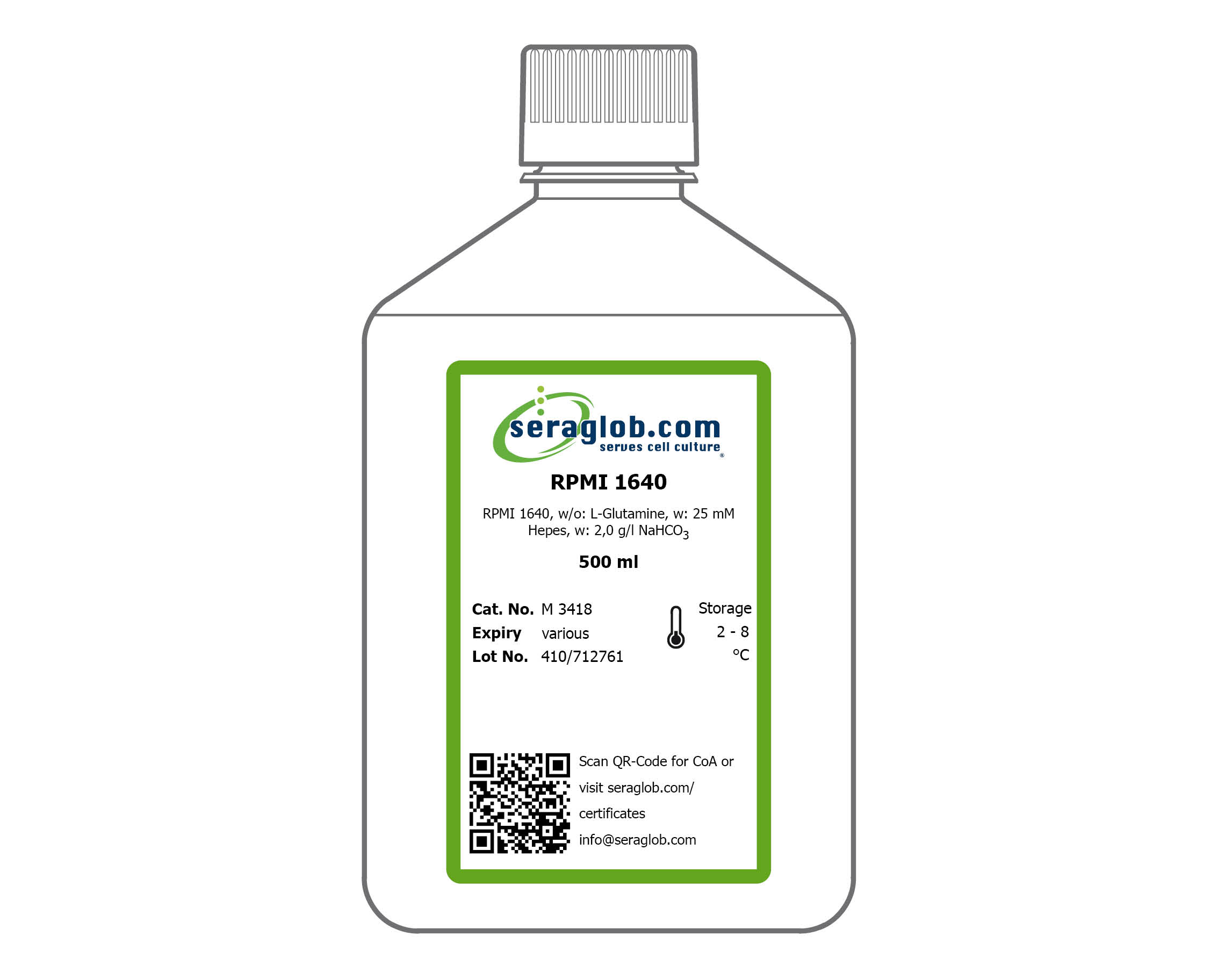 RPMI 1640, w/o: L-Glutamine, w: 25 mM Hepes, w: 2,0 g/l NaHCO3, 500 ml