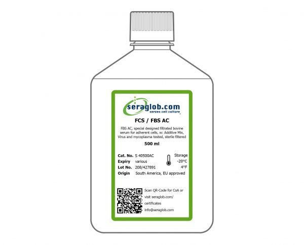 FBS AC, special designed filtrated bovine serum for adherent cells, w: Additive Mix, 500 ml