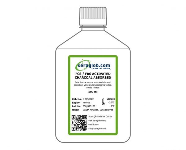 Fetal bovine serum, EU approved, activated charcoal absorbed, 500 ml