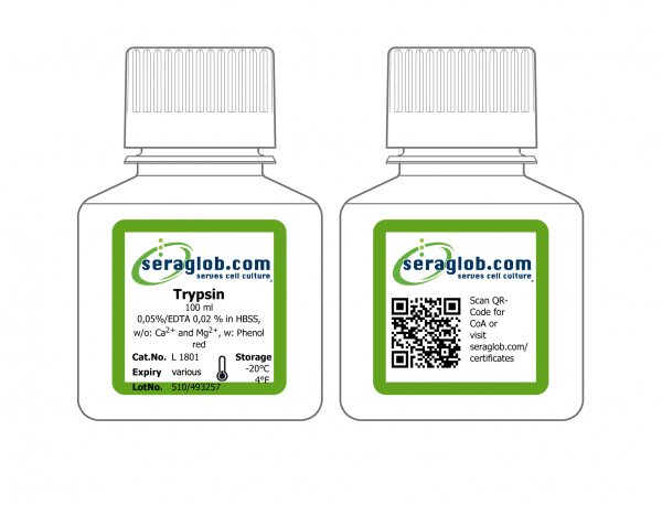 Trypsin 0,05 %/EDTA 0,02 % in HBSS, w/o: Ca2+ and Mg2+, w: Phenol red, 100 ml