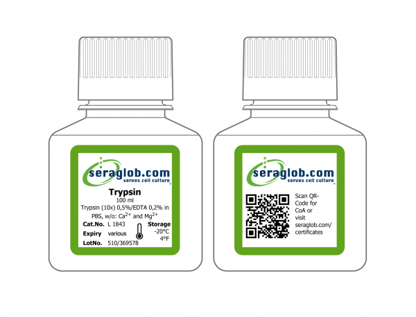 Trypsin (10x) 0,5%/EDTA 0,2% in PBS, w/o: Ca2+ and Mg2+, 100 ml