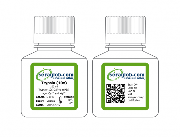 Trypsin (10x) 2,5 % in PBS, w/o: Ca2+ and Mg2+ , 100 ml