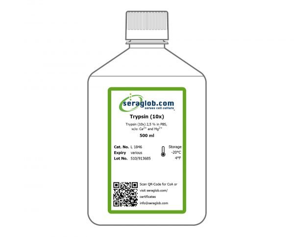 Trypsin (10x) 2,5 % in PBS, w/o: Ca2+ and Mg2+ , 500 ml