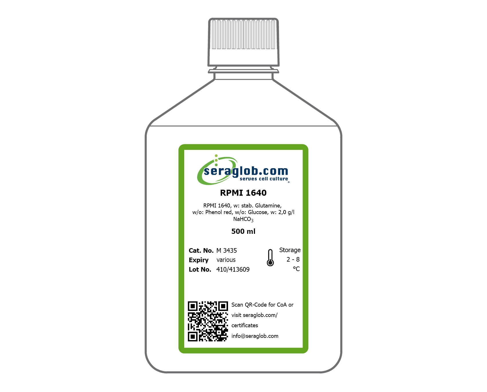 RPMI 1640, w: stab. Glutamine, w/o: Phenol red, w/o: Glucose,w: 2,0 g/l NaHCO3, 500 ml